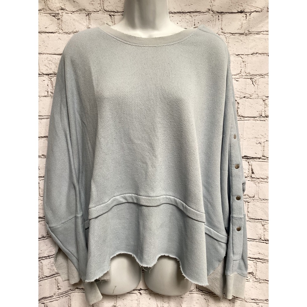 Free People Light Blue Oversized Snap Sleeve Sweatshirt Pullover XS Boho